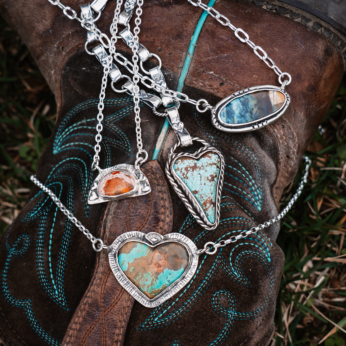 Wishing Heart Fire Opal Turquoise Necklace