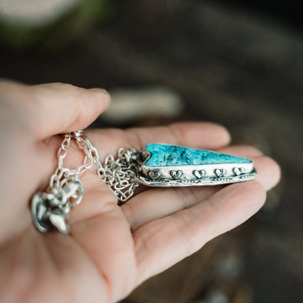 アクセサリー Lion Heart 925 Turquoise Necklace Rank B Live Brave Heart Kingman Turquoise Sterling Necklace - Island Cowgirl
