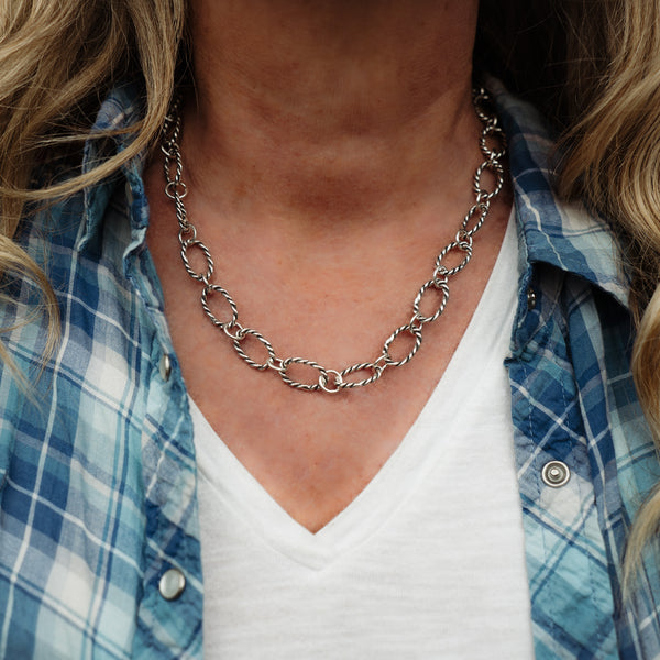★LOVE ME MONSTER★Surgical Chunky Link Chain Necklace Twisted Link Chunky Chain Silver Necklace - Island Cowgirl
