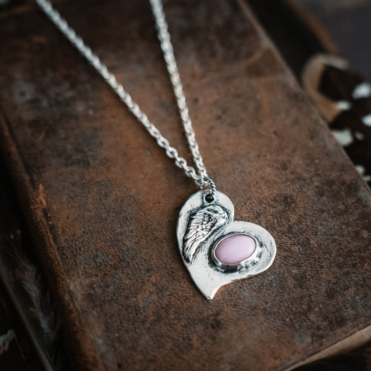 Love Gives You Wings Pink Opal Necklace