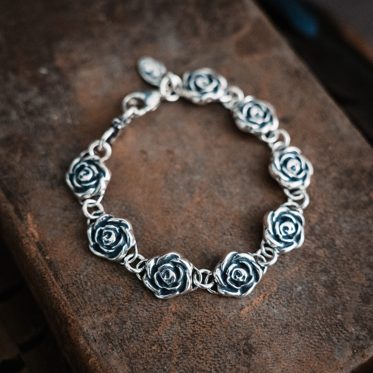 silver rose charm bracelet