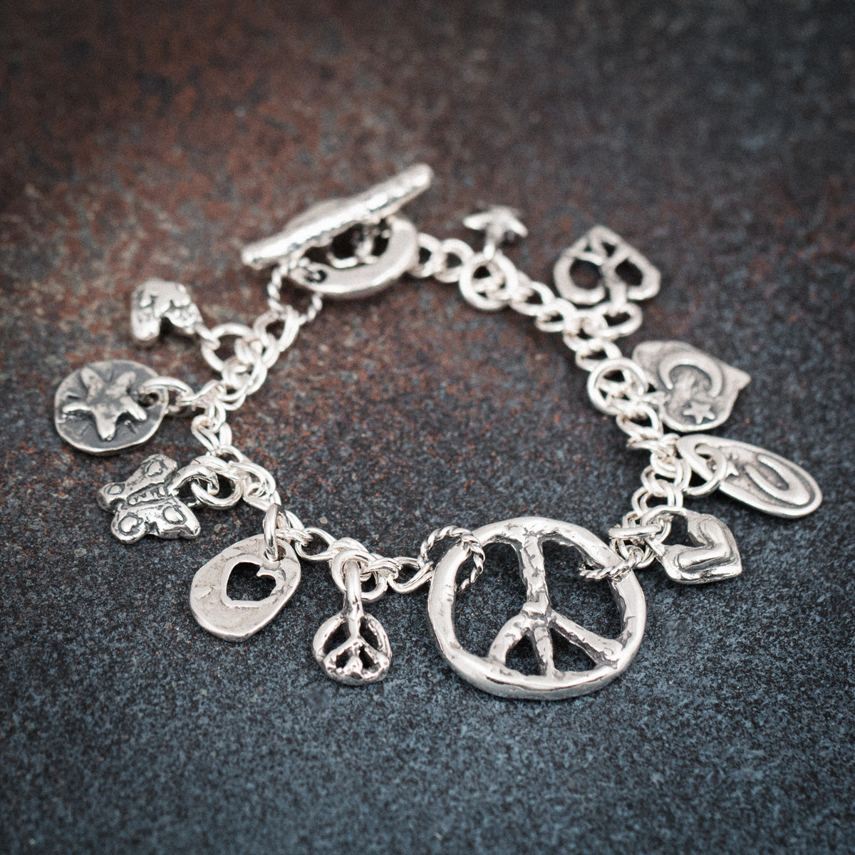 peace sign silver bracelet