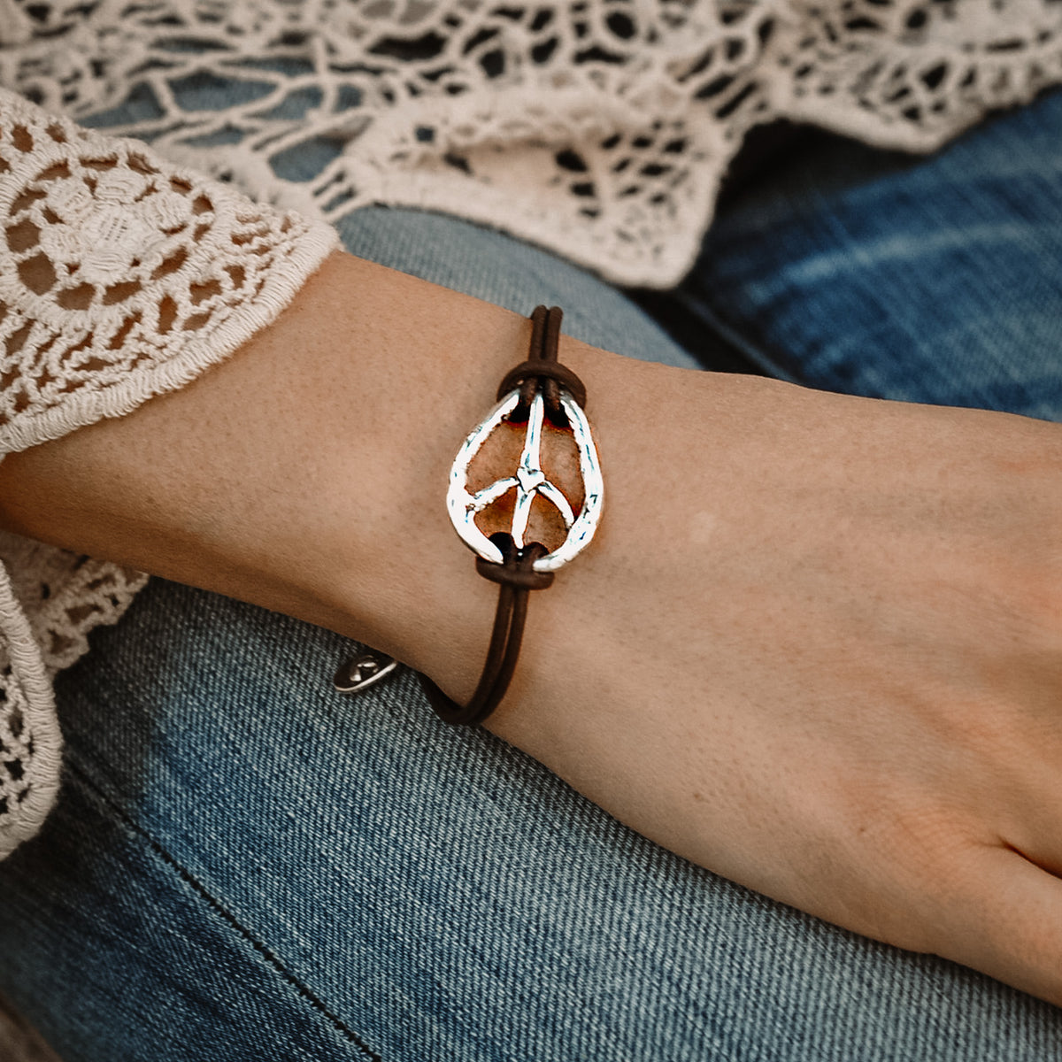 peace sign leather bracelet
