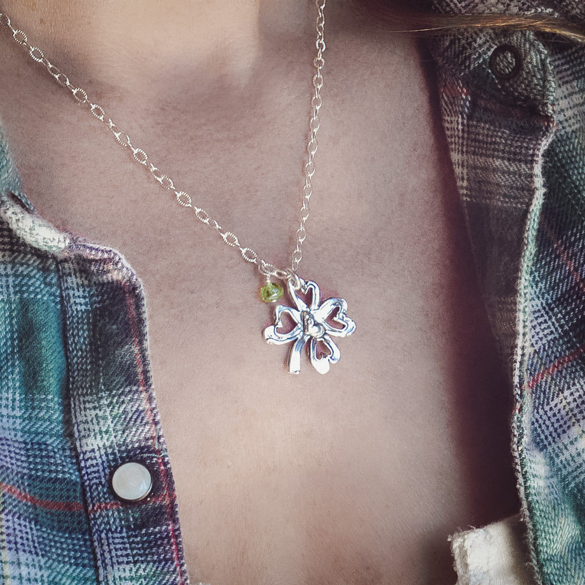 four leaf clover silver necklace