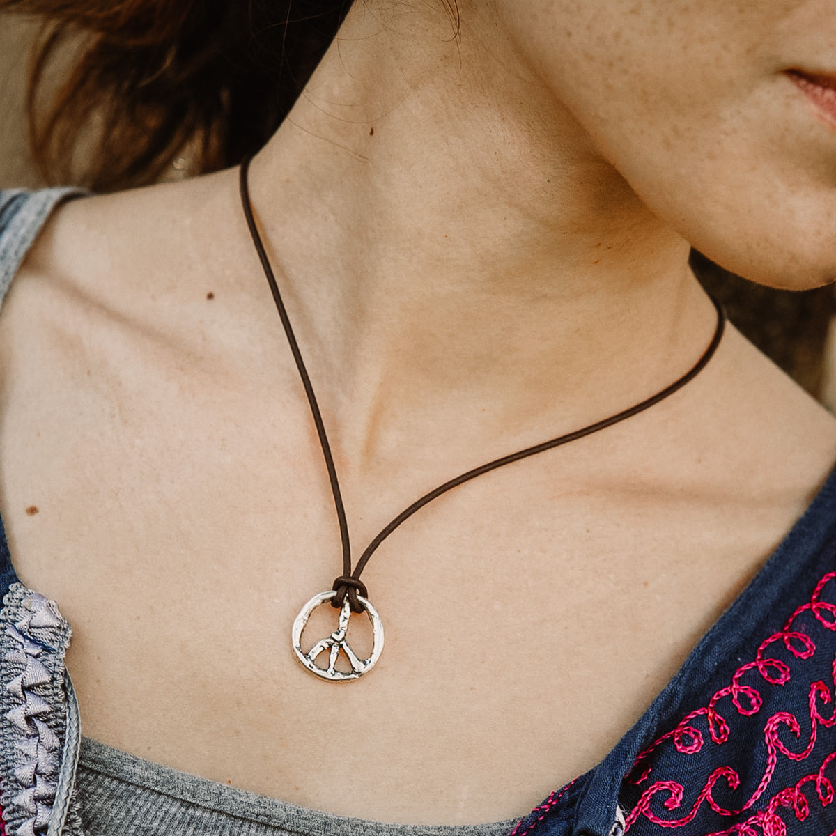 leather peace sign necklace