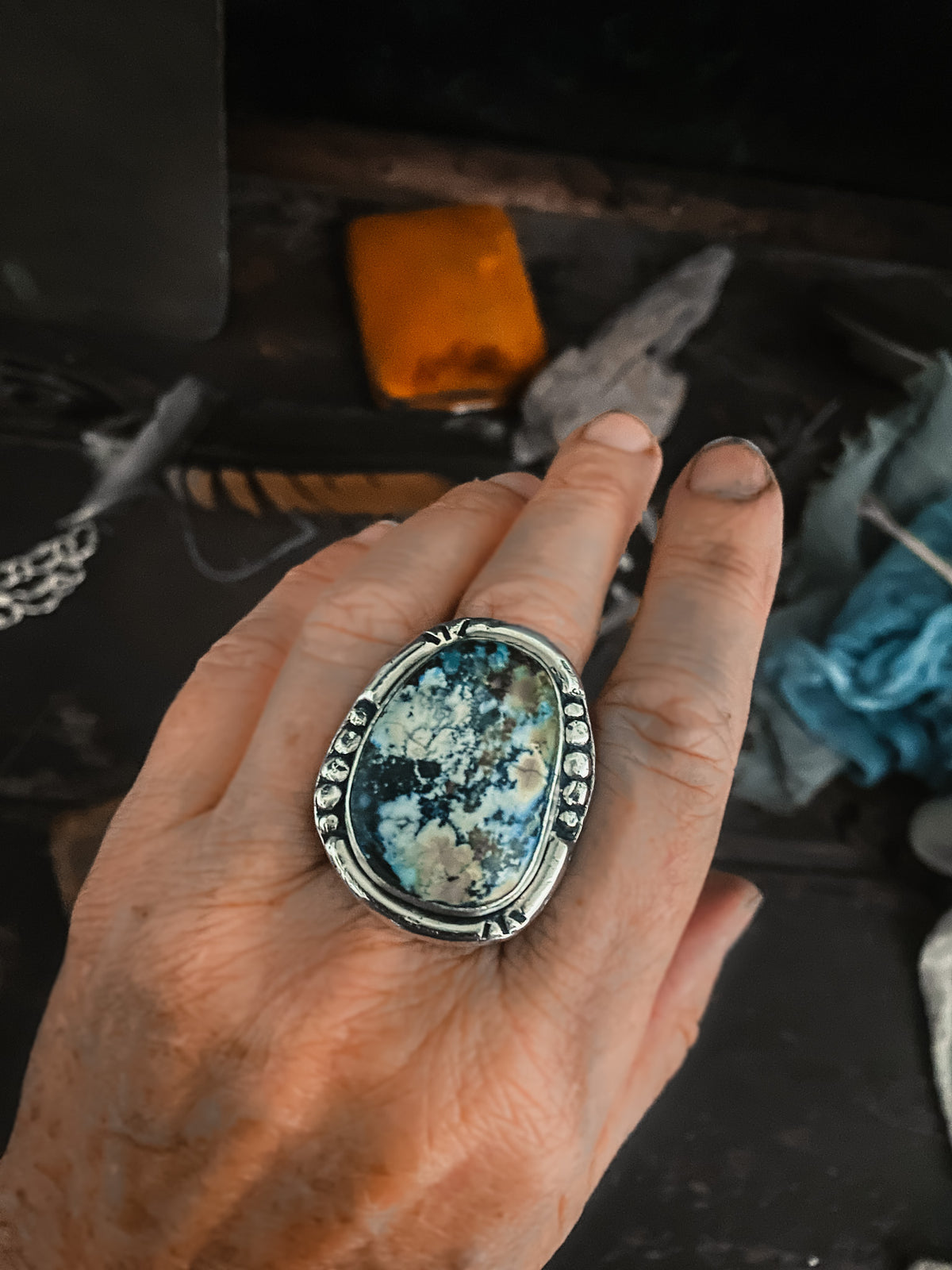 Starry Starry Night Ring - New Lander Turquoise - Size 7.75
