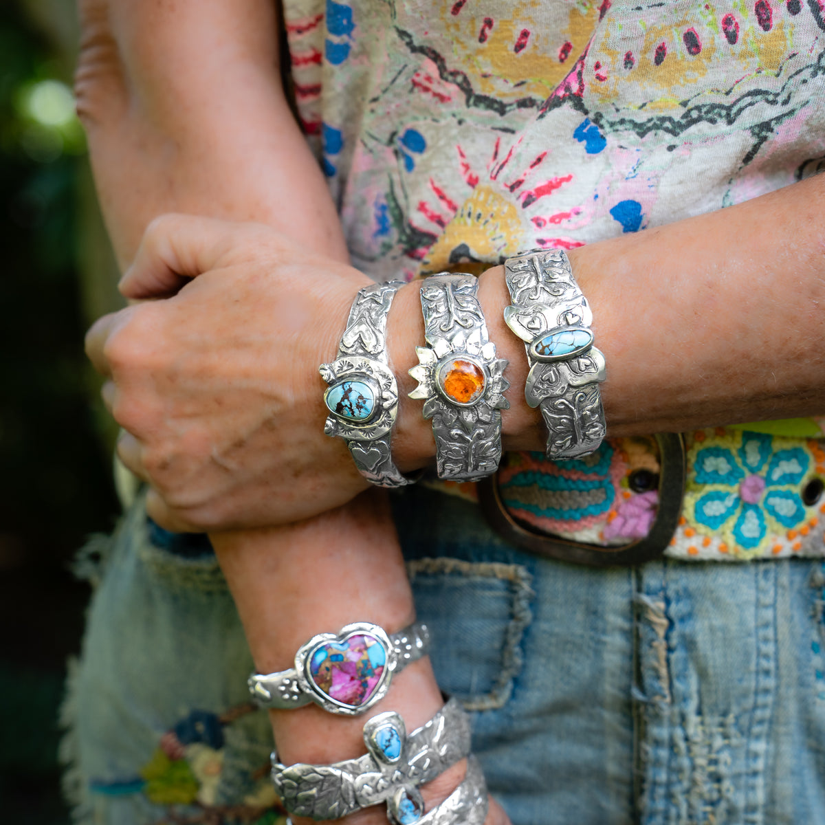 Flutterby Golden Lavender Turquoise Cuff