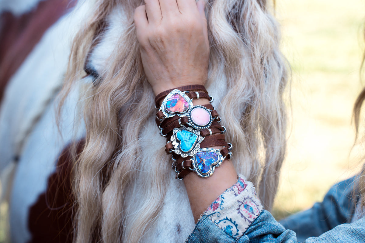 Do all things with love pink opal wrap bracelet