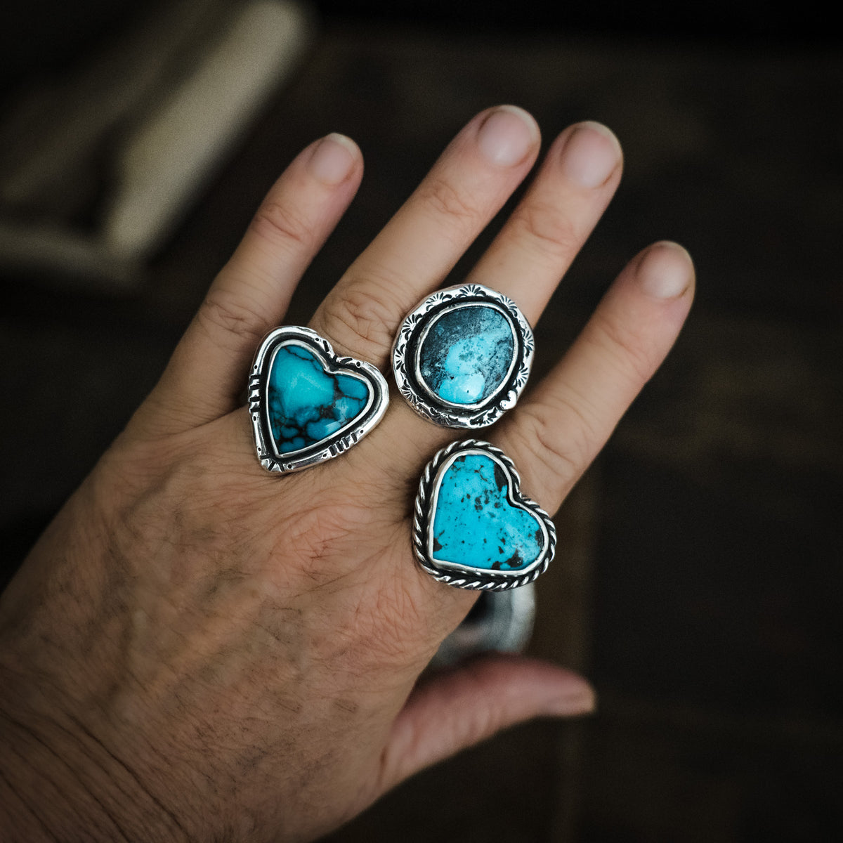 Blue Velvet Turquoise Heart Ring - Size 8