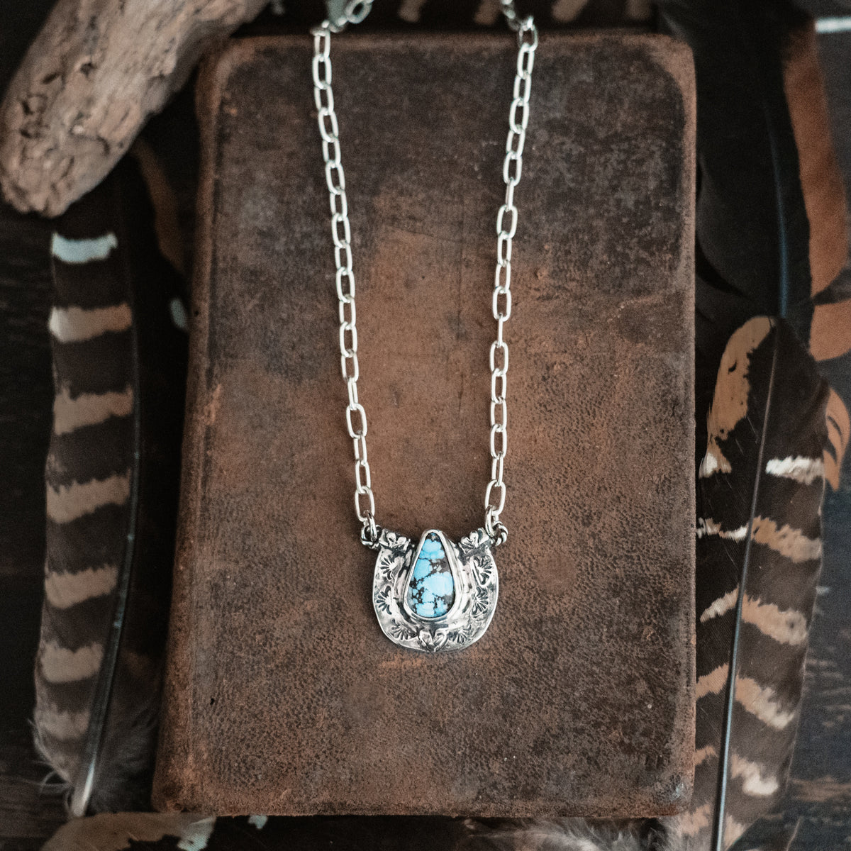 Big Horseshoe Golden Hills Lavender Turquoise Necklace