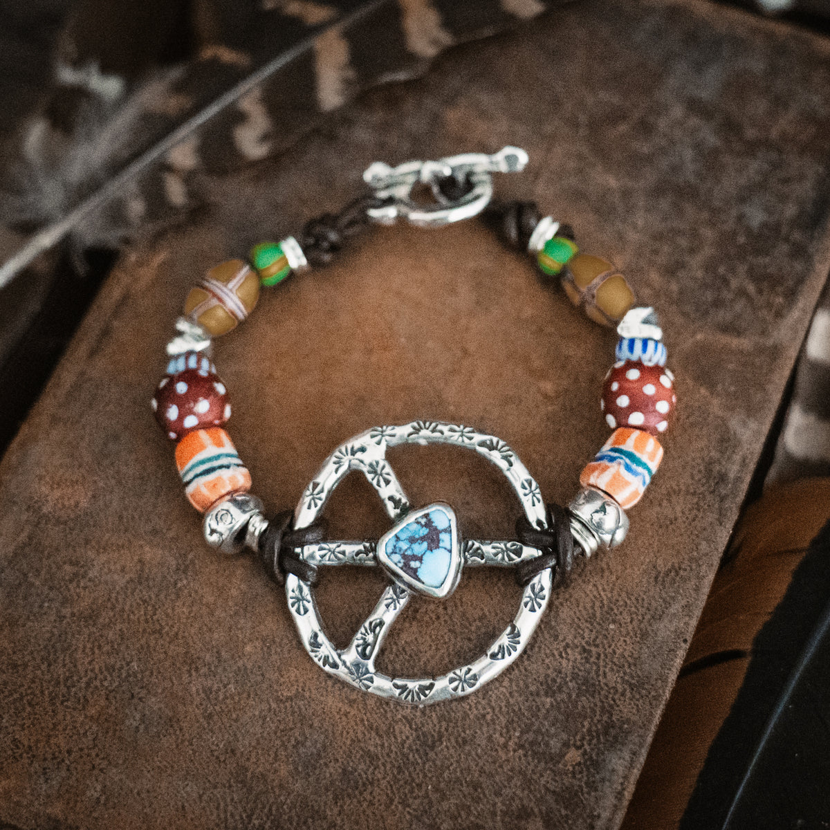 Woodstock African Trade Bead Bracelet - 8"- Bright Colors