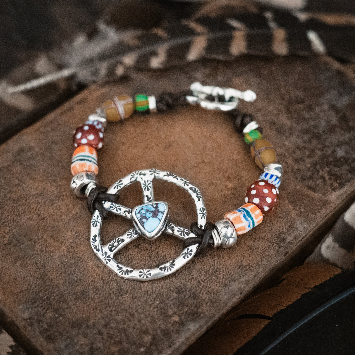 Woodstock African Trade Bead Bracelet - 8"- Bright Colors