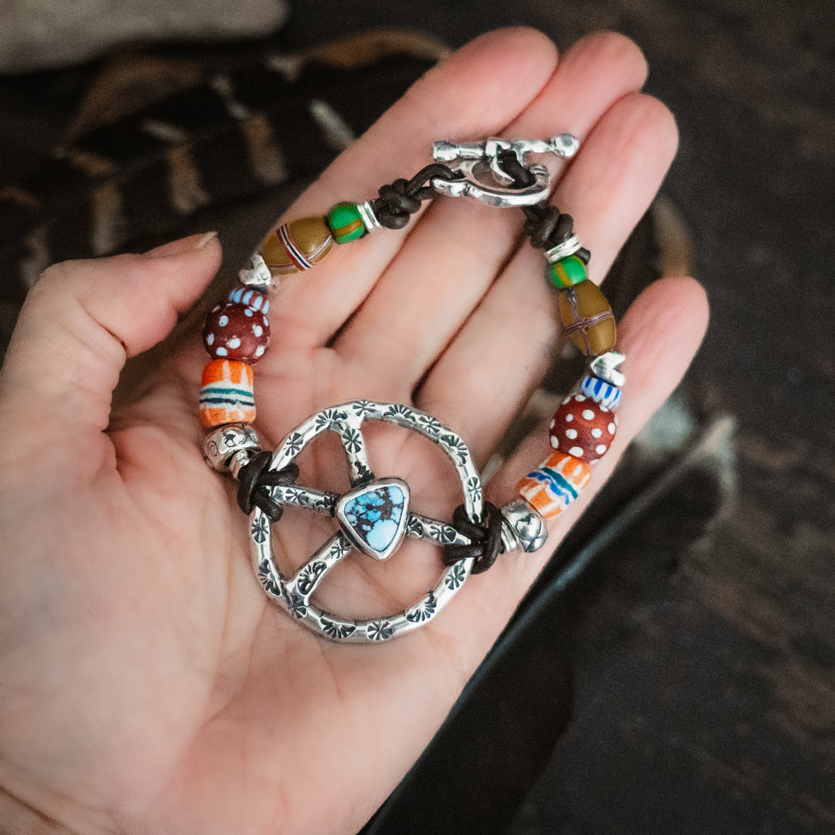 Woodstock African Trade Bead Bracelet - 8"- Bright Colors