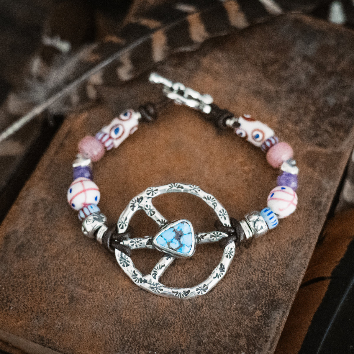 Woodstock African Trade Bead Bracelet - 8 1/4"-  Pastel Colors