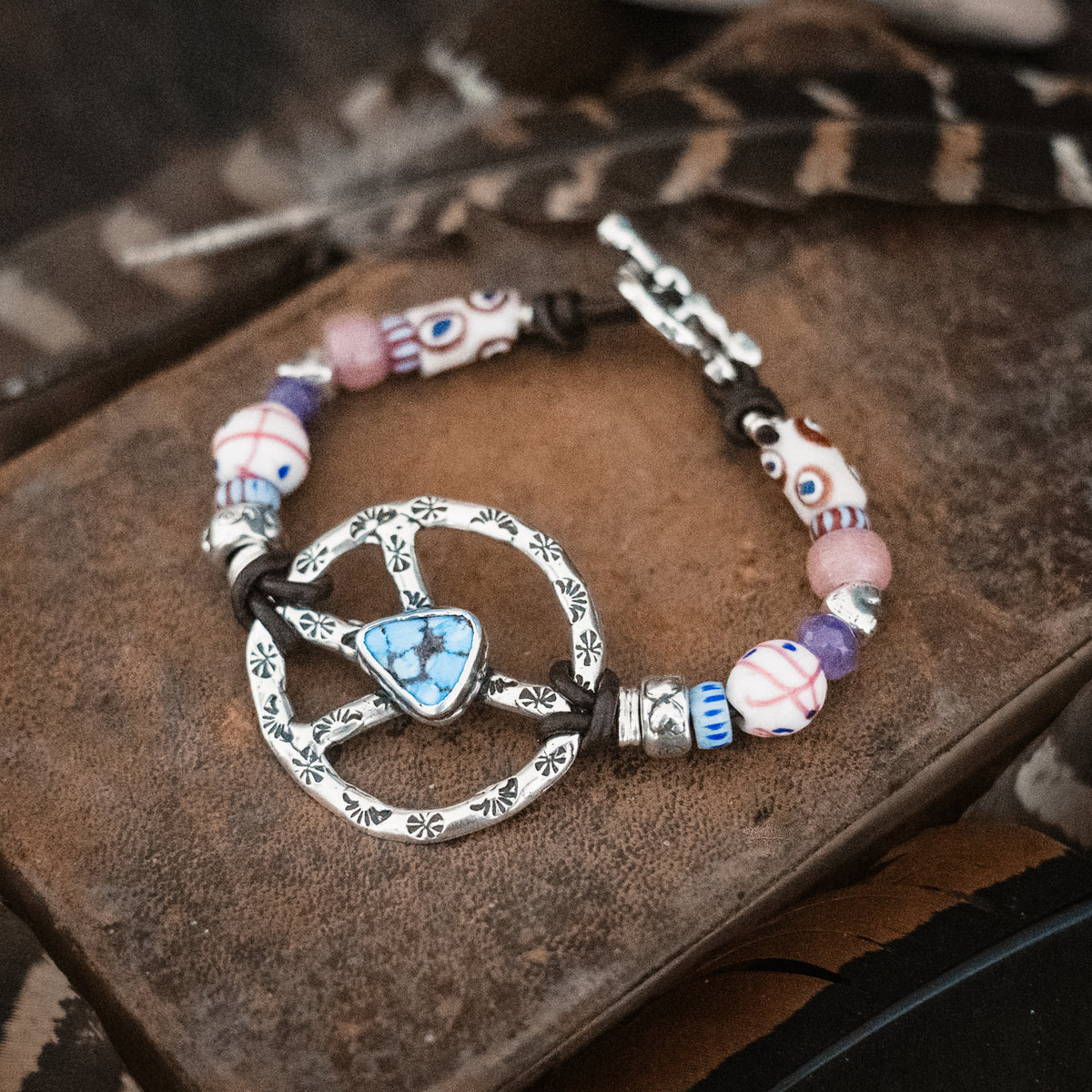 Woodstock African Trade Bead Bracelet - 8 1/4"-  Pastel Colors
