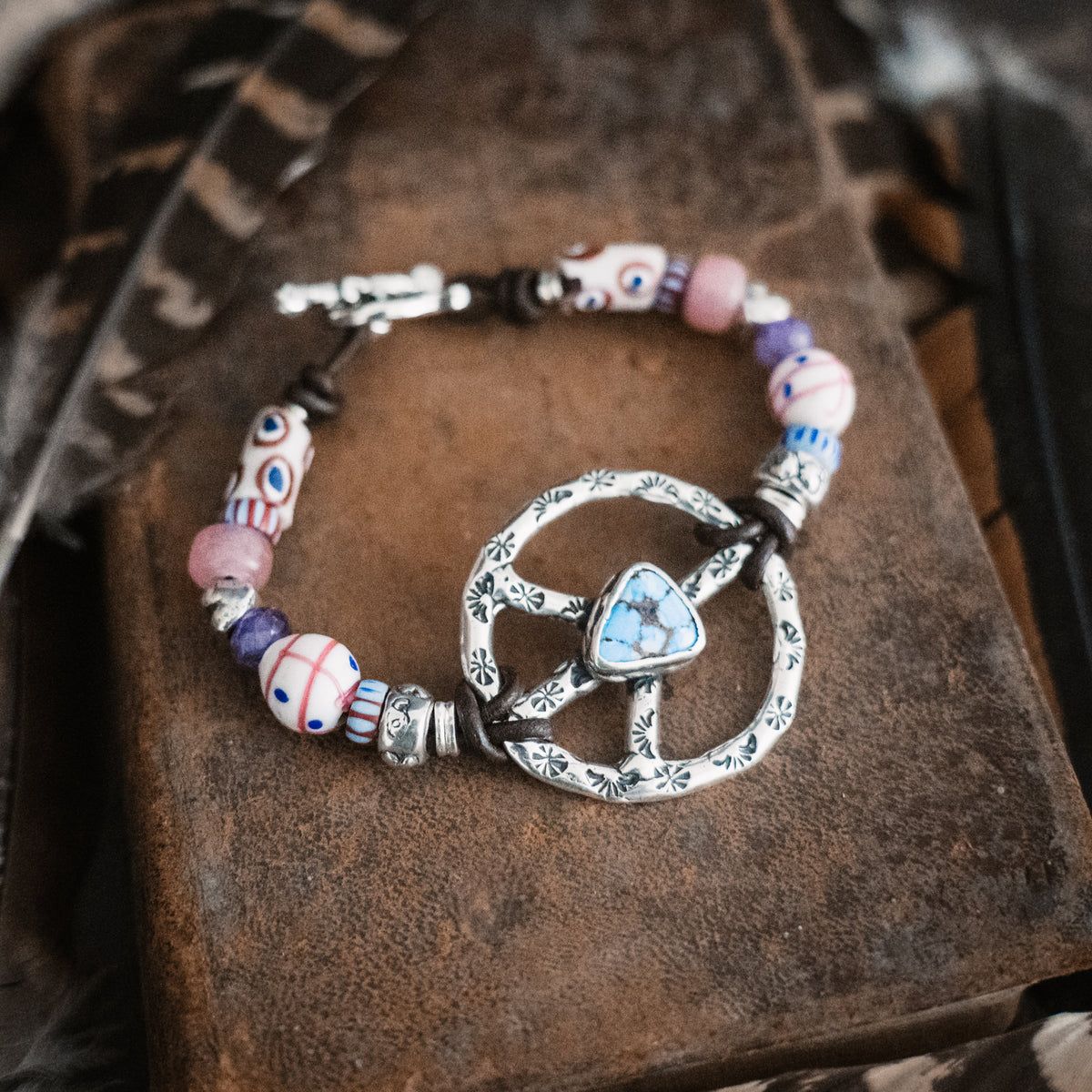 Woodstock African Trade Bead Bracelet - 8 1/4"-  Pastel Colors
