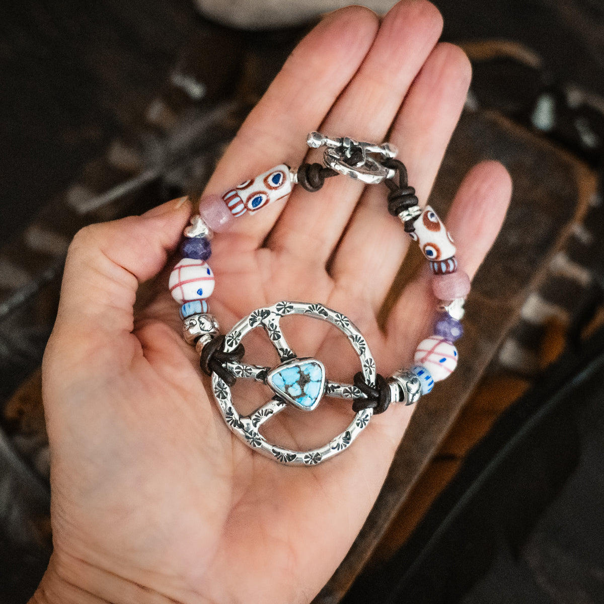 Woodstock African Trade Bead Bracelet - 8 1/4"-  Pastel Colors