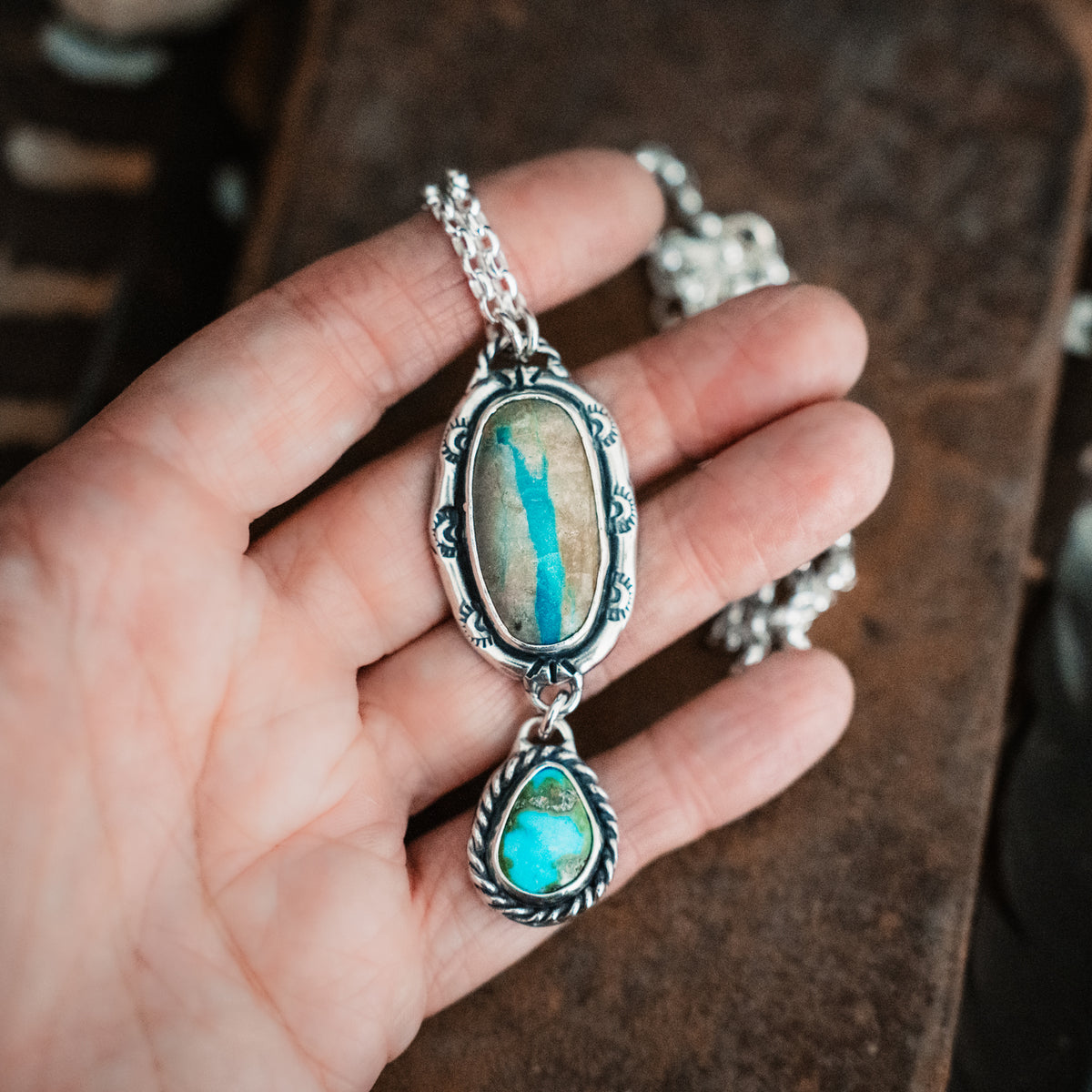 Across the River Ribbon Turquoise Necklace