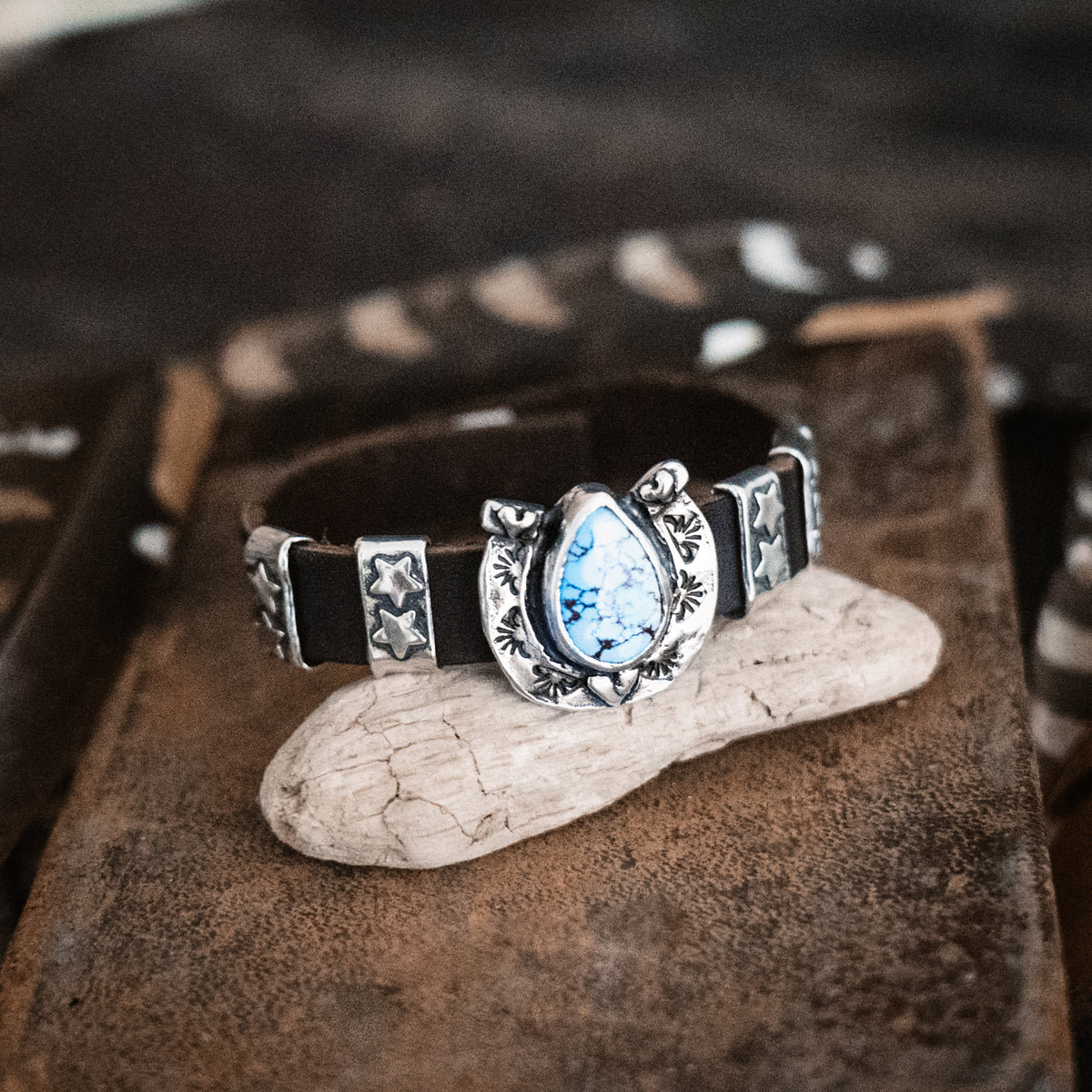 Big Horseshoe Golden Lavender Turquoise Bracelet