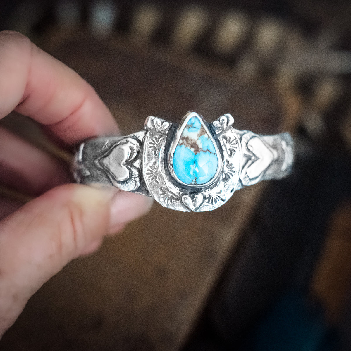 Big Horseshoe Golden Hills Lavender Turquoise Cuff