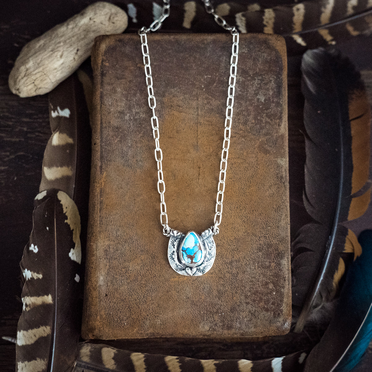Big Horseshoe Golden Hills Lavender Turquoise Necklace