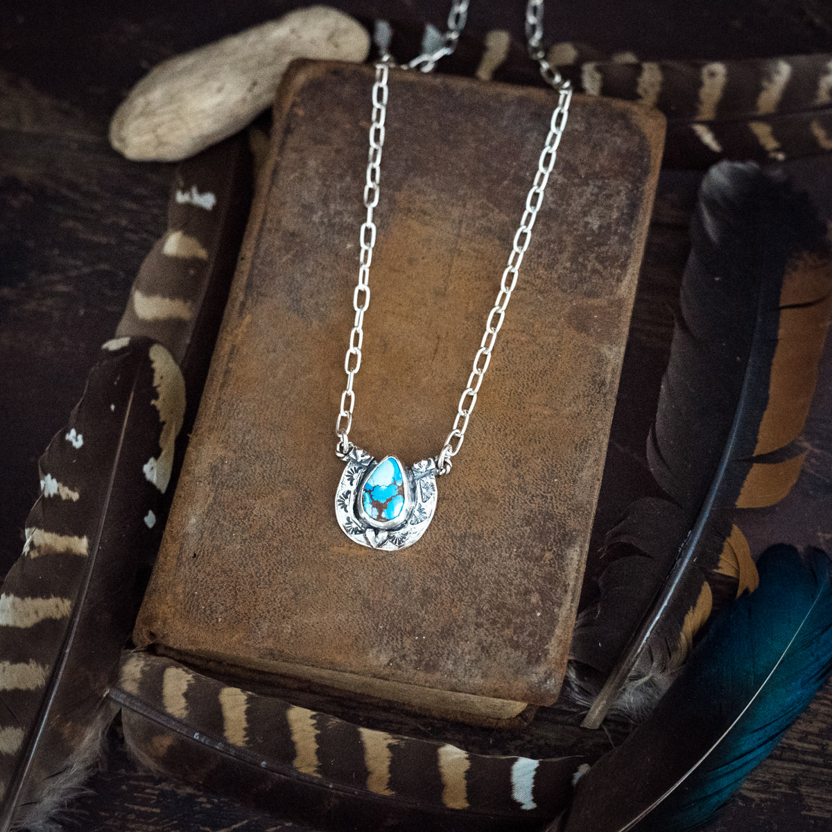 Big Horseshoe Golden Hills Lavender Turquoise Necklace
