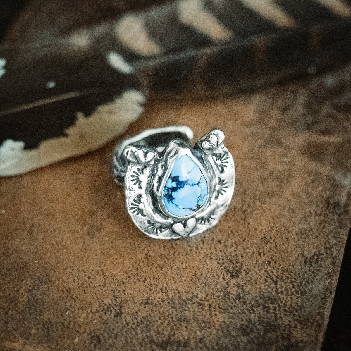 Big Horseshoe Golden Lavender Turquoise Ring - Adjusted to your size