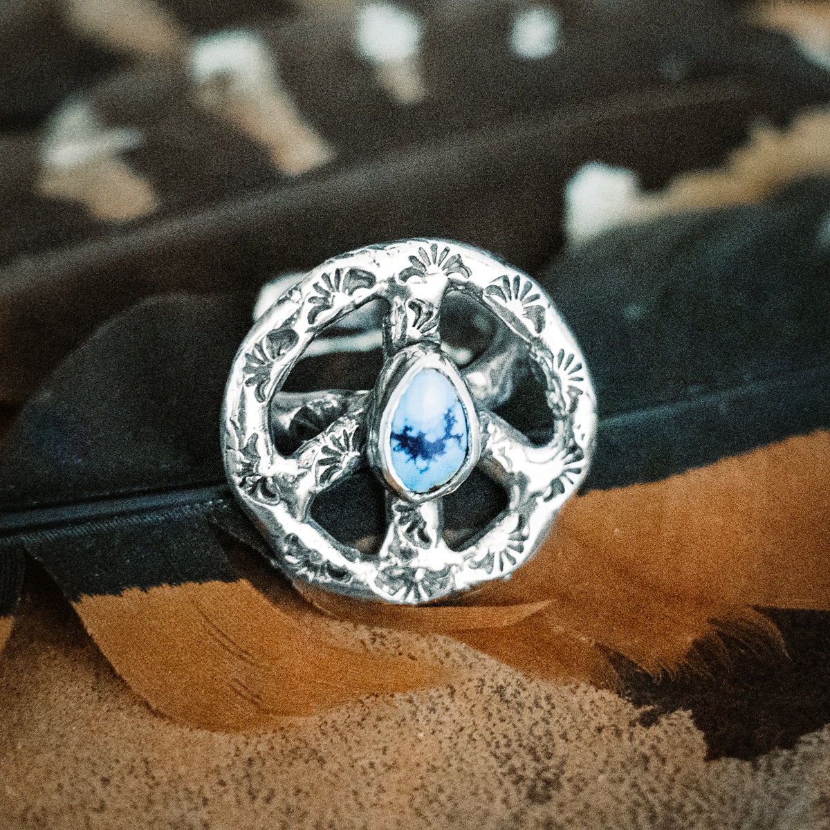 Big Peace Golden Lavender Turquoise Ring - Adjusted to your size