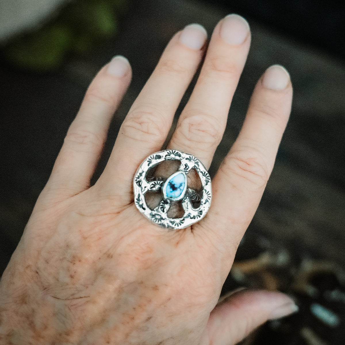 Big Peace Golden Lavender Turquoise Ring - Adjusted to your size