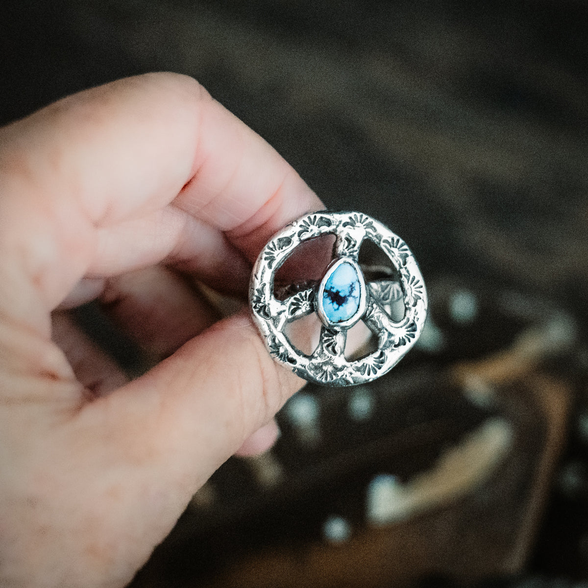 Big Peace Golden Lavender Turquoise Ring - Adjusted to your size