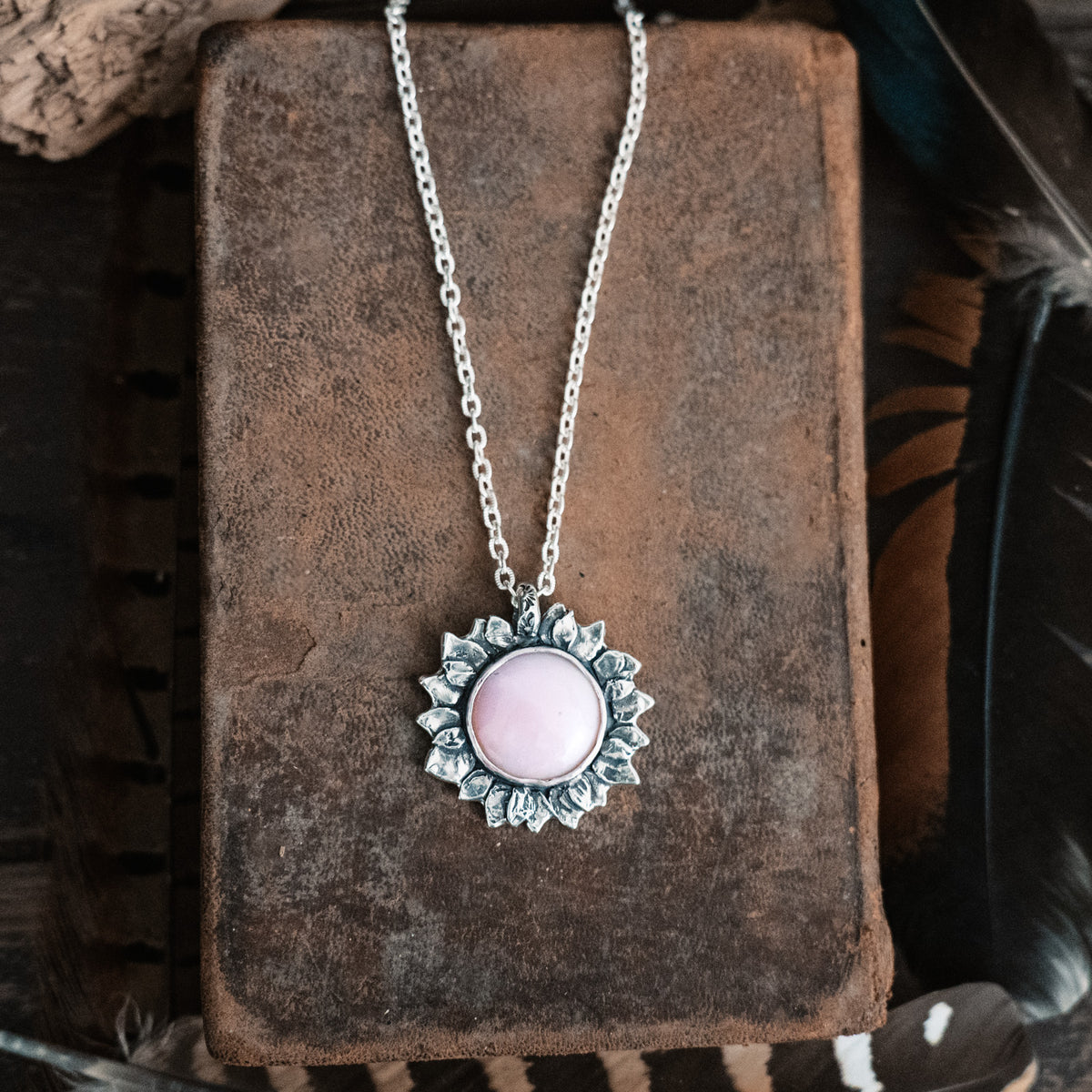 Bloom where youre planted necklace- Pink Opal