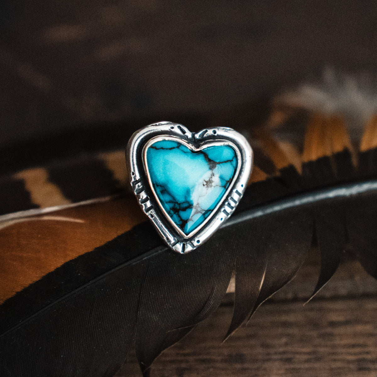 Blue Velvet Turquoise Heart Ring - Size 8