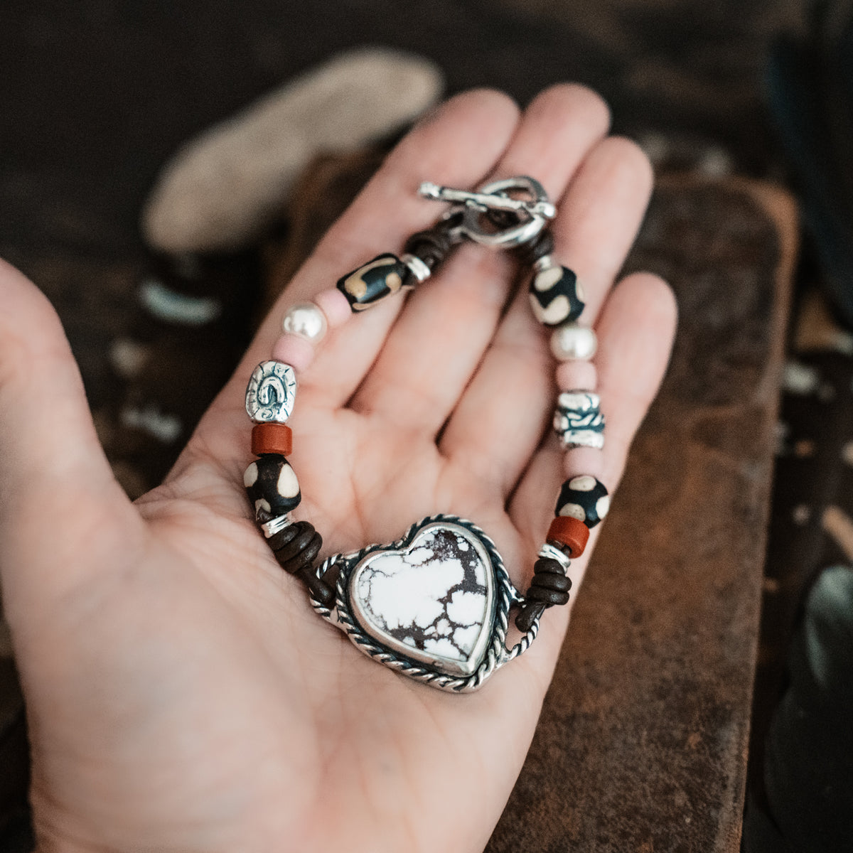 Cowgirl At Heart Trade Bead Bracelet- SIZE Large- 8.5&quot;