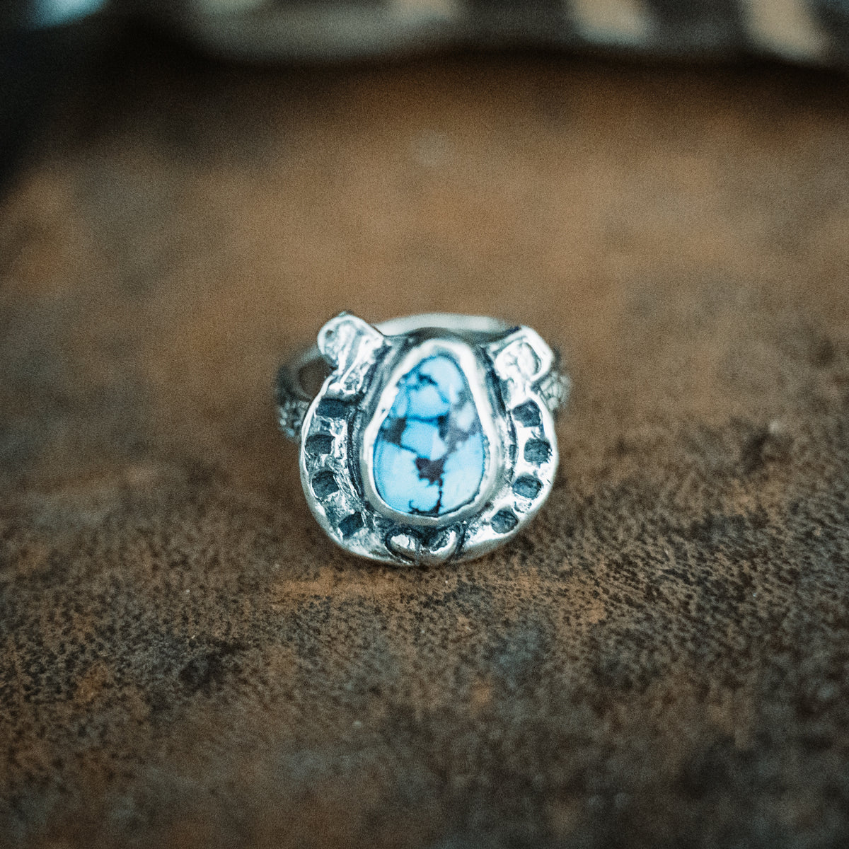 CUSTOM FOR Beverly-Horseshoe Golden Lavender Turquoise Ring