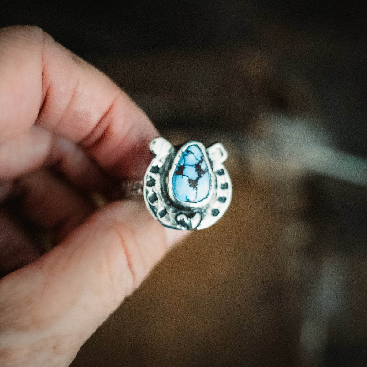 CUSTOM FOR Beverly-Horseshoe Golden Lavender Turquoise Ring