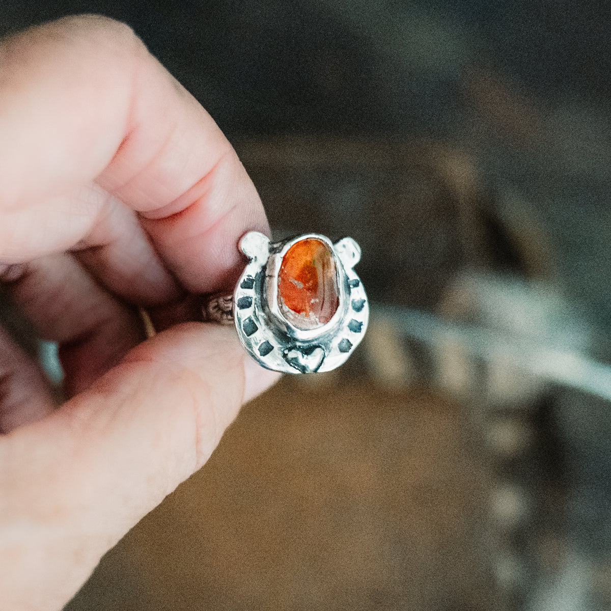 CUSTOM FOR Patricia- Fire Opal Horseshoe Ring and Necklace