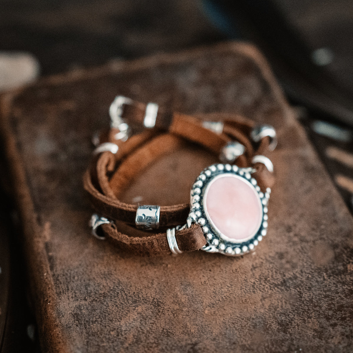 Do all things with love pink opal wrap bracelet