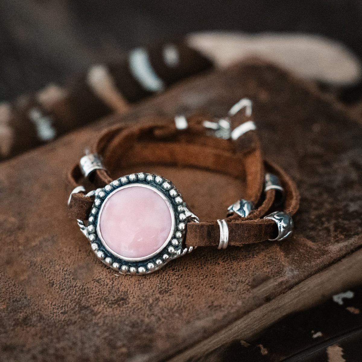 Do all things with love pink opal wrap bracelet