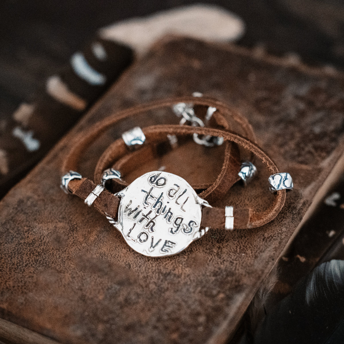 Do all things with love pink opal wrap bracelet