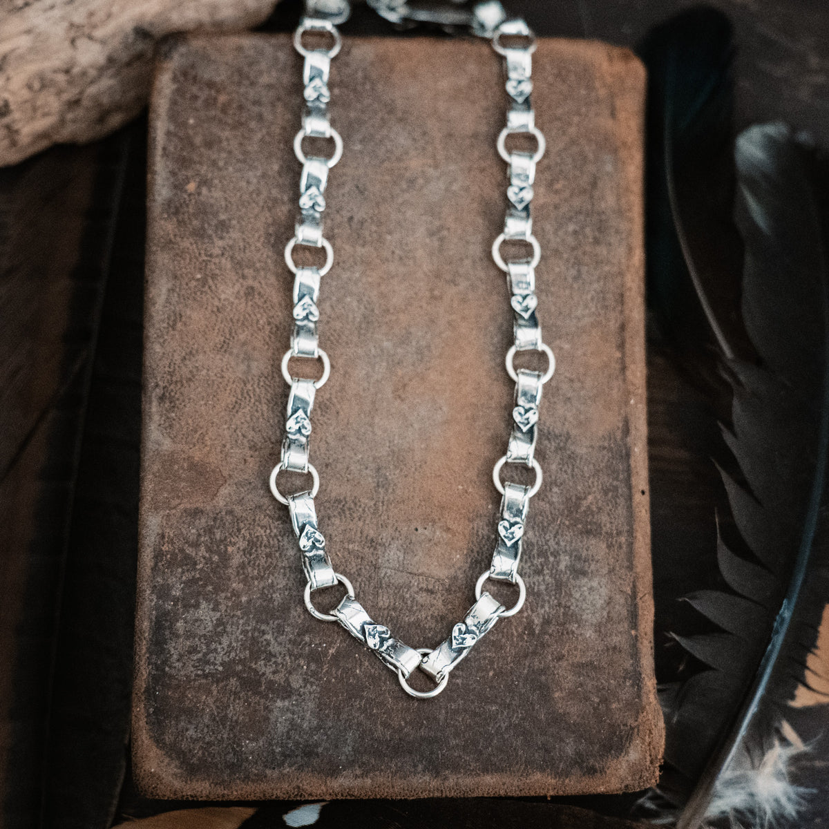 Heart Link Chunky Chain Silver Necklace