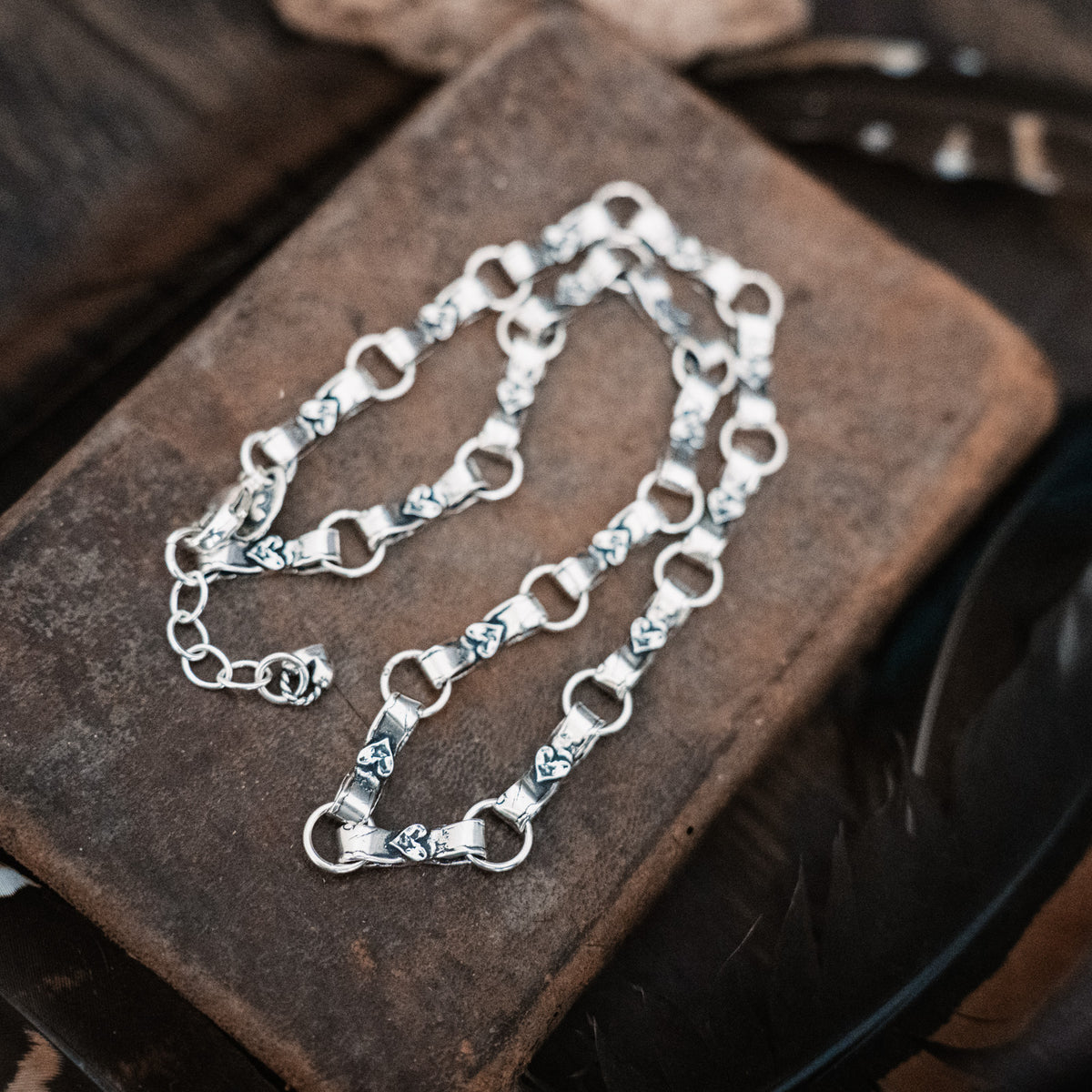 Heart Link Chunky Chain Silver Necklace