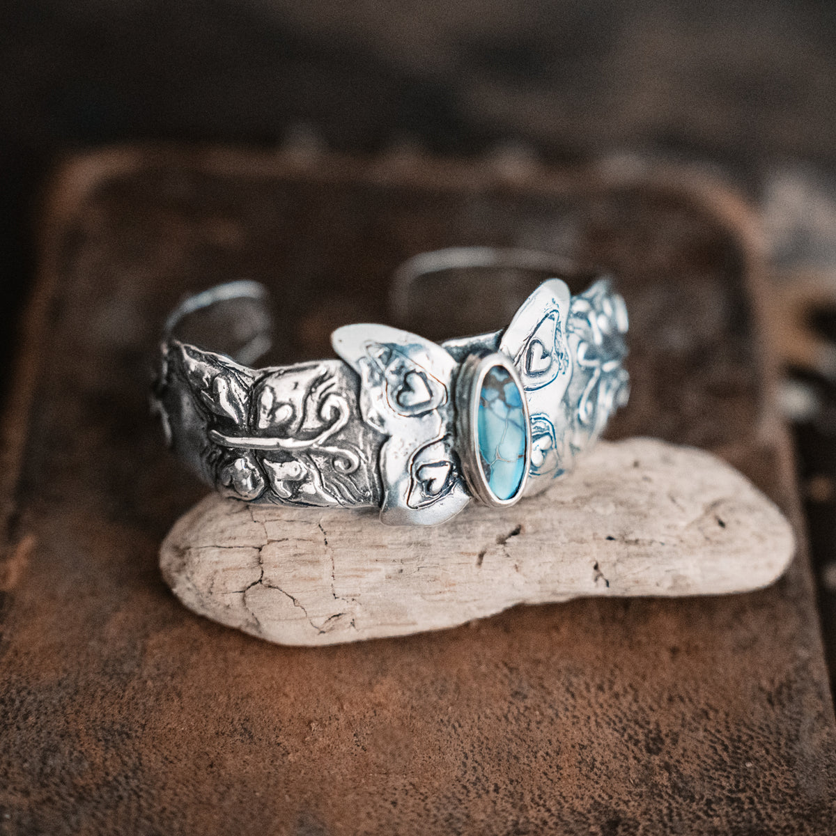 Flutterby Golden Lavender Turquoise Cuff