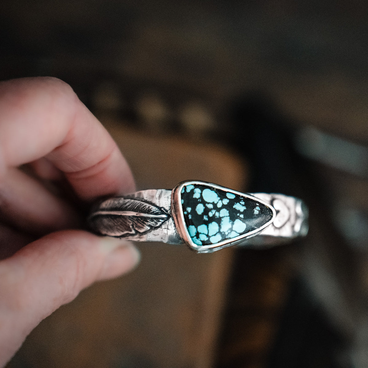 Hope is the thing with Feathers Turquoise Cuff