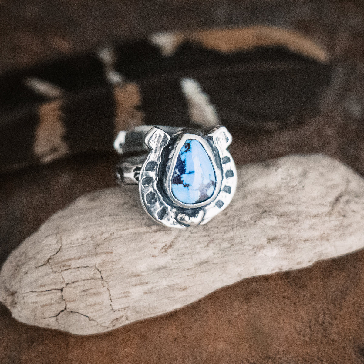 Horseshoe Golden Lavender Turquoise Ring - Adjusted to your size