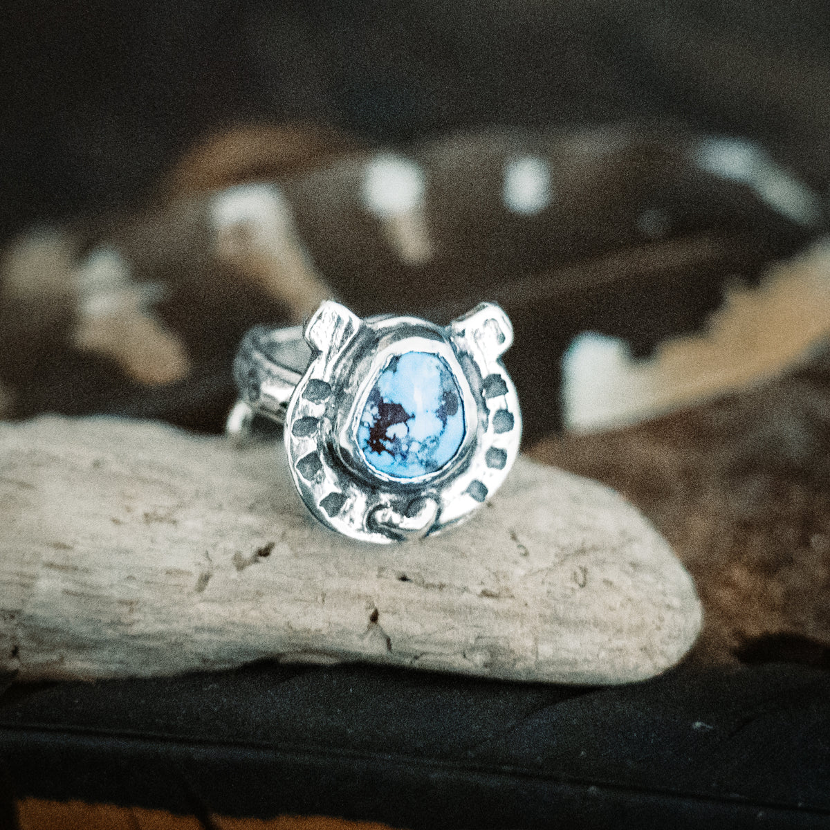 Horseshoe Golden Lavender Turquoise Ring - Adjusted to your size