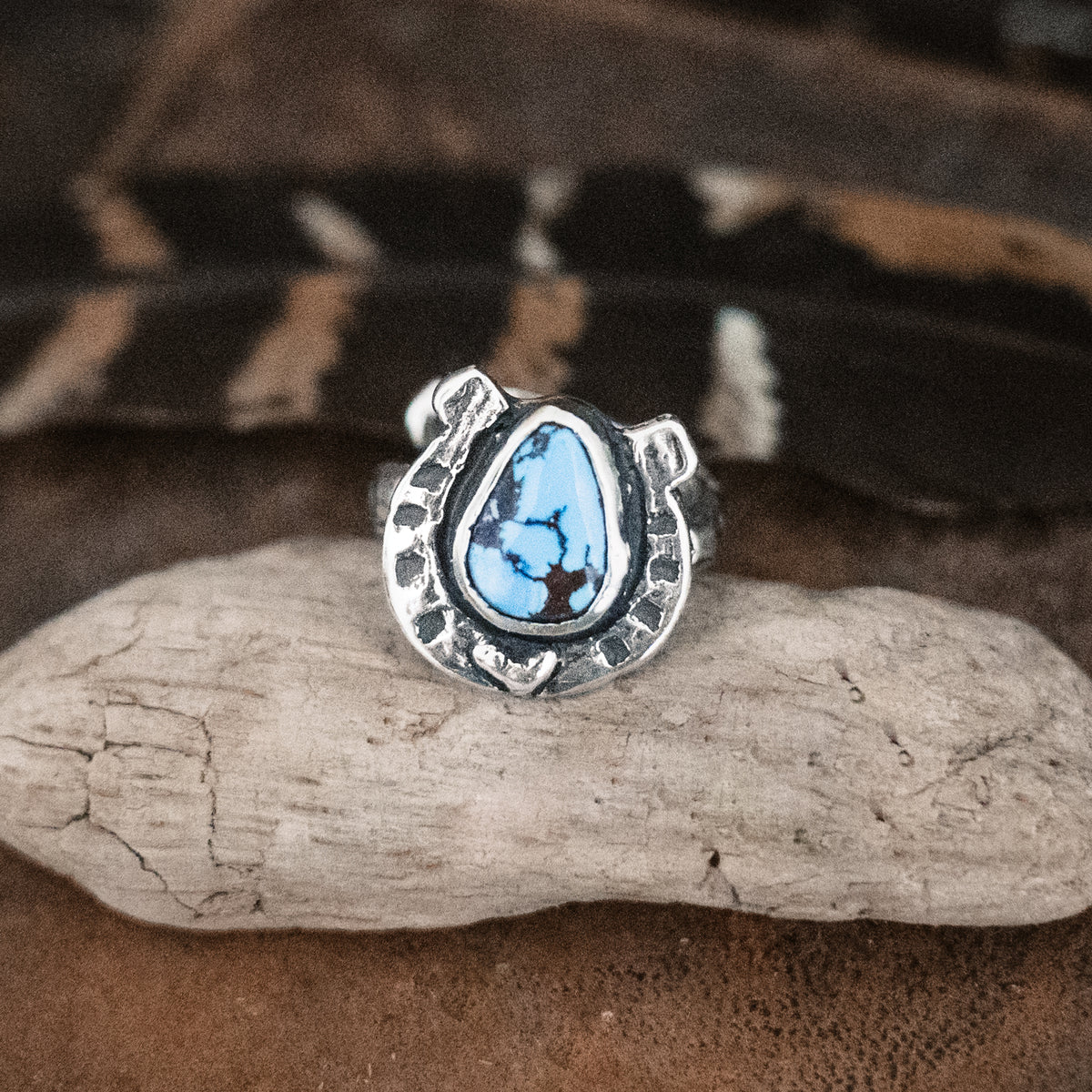 Horseshoe Golden Lavender Turquoise Ring - Adjusted to your size
