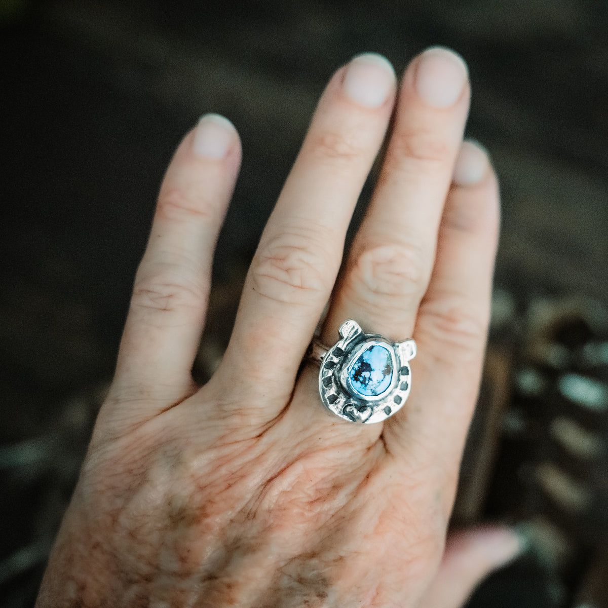 Horseshoe Golden Lavender Turquoise Ring - Adjusted to your size