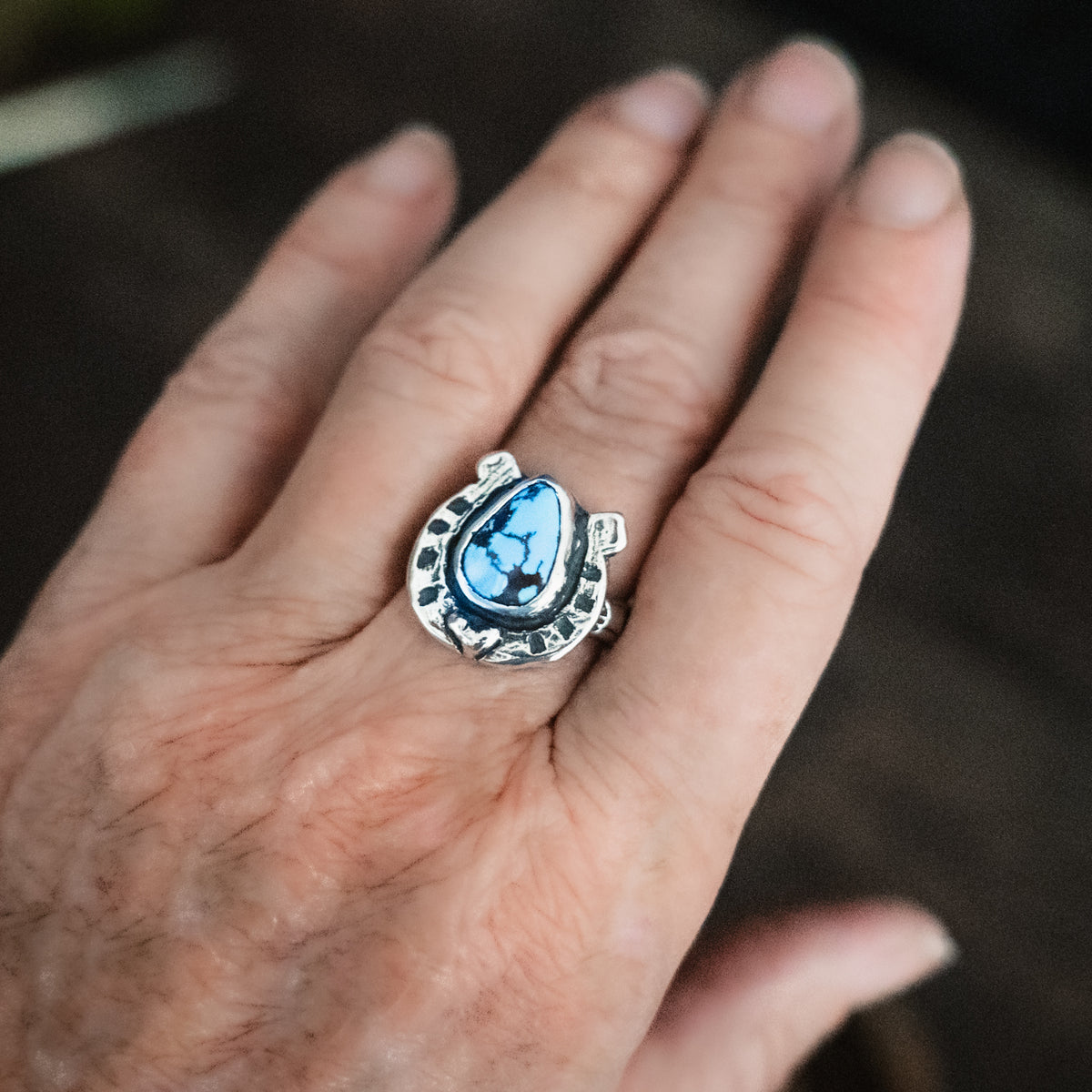 Horseshoe Golden Lavender Turquoise Ring - Adjusted to your size