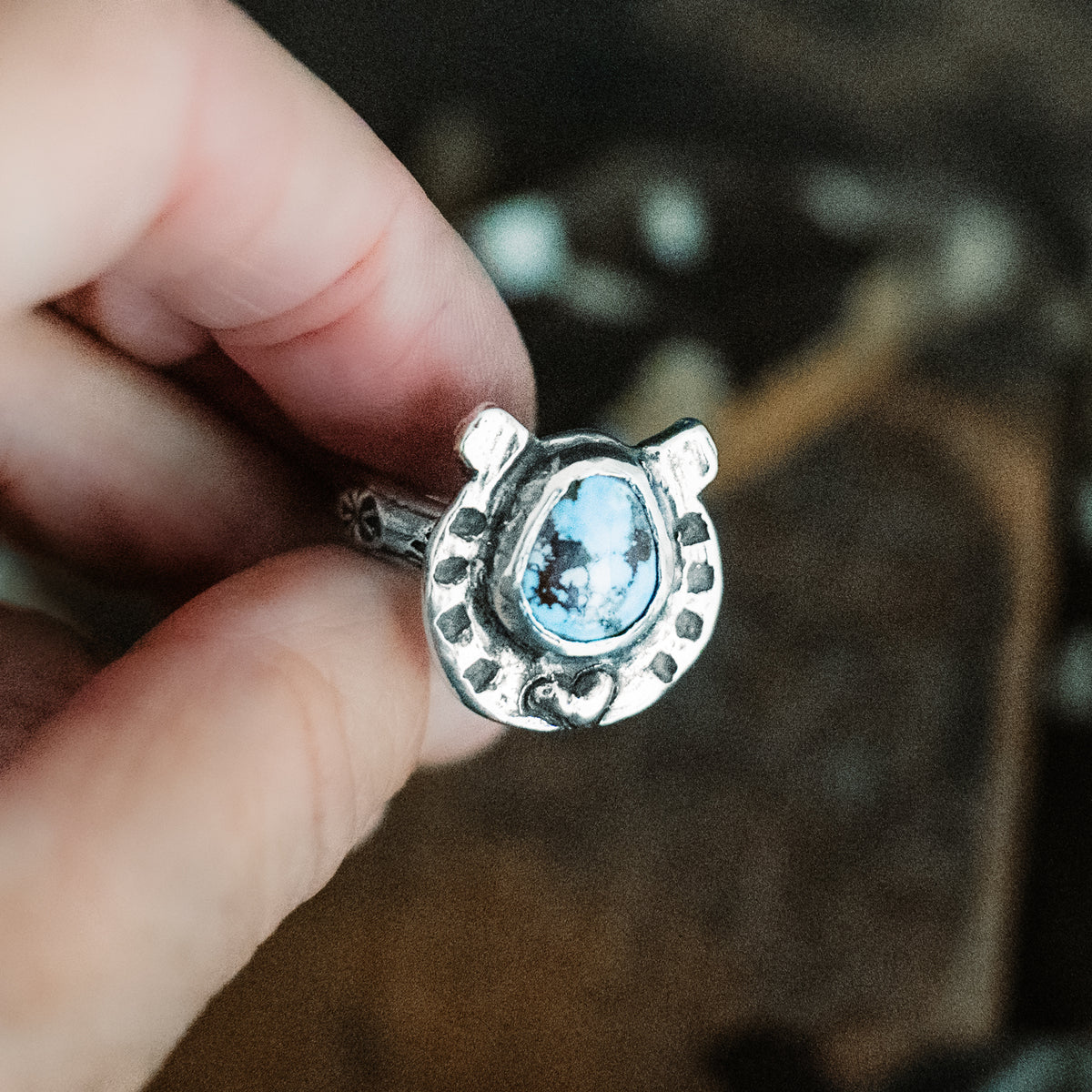 Horseshoe Golden Lavender Turquoise Ring - Adjusted to your size