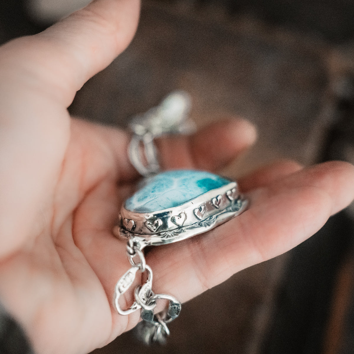 Let my heart be wise Larimar Heart Necklace